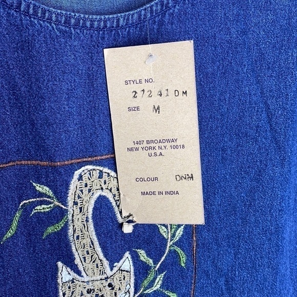 Vintage New Directions Feline Cat Denim Maxi Sleeveless Dress Size Medium NWT - Picture 8 of 12